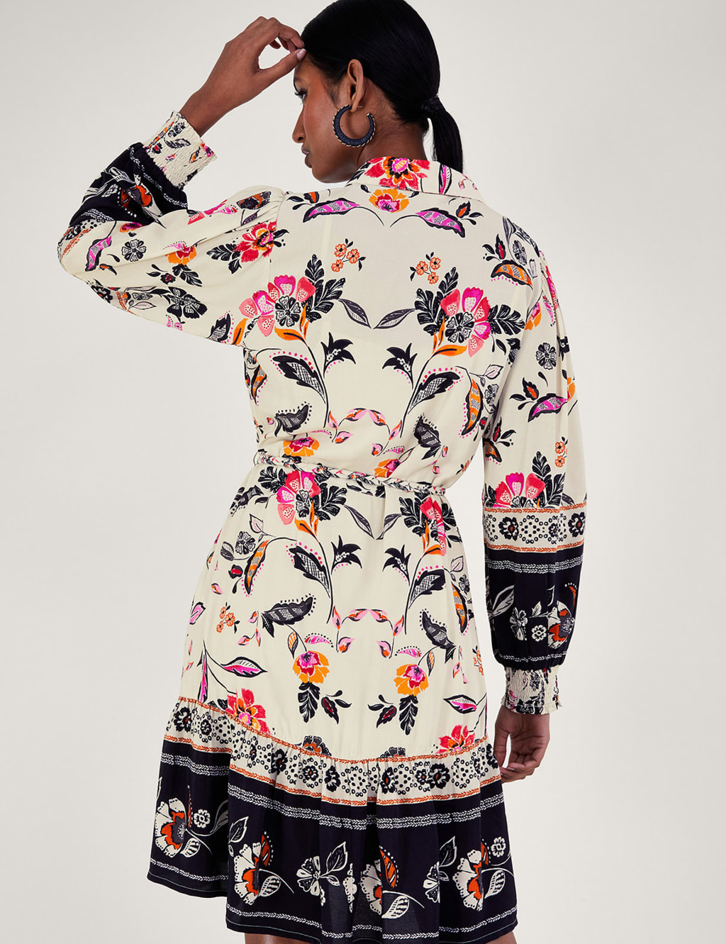 Floral Tie Waist Knee Length Shirt Dress image 5
