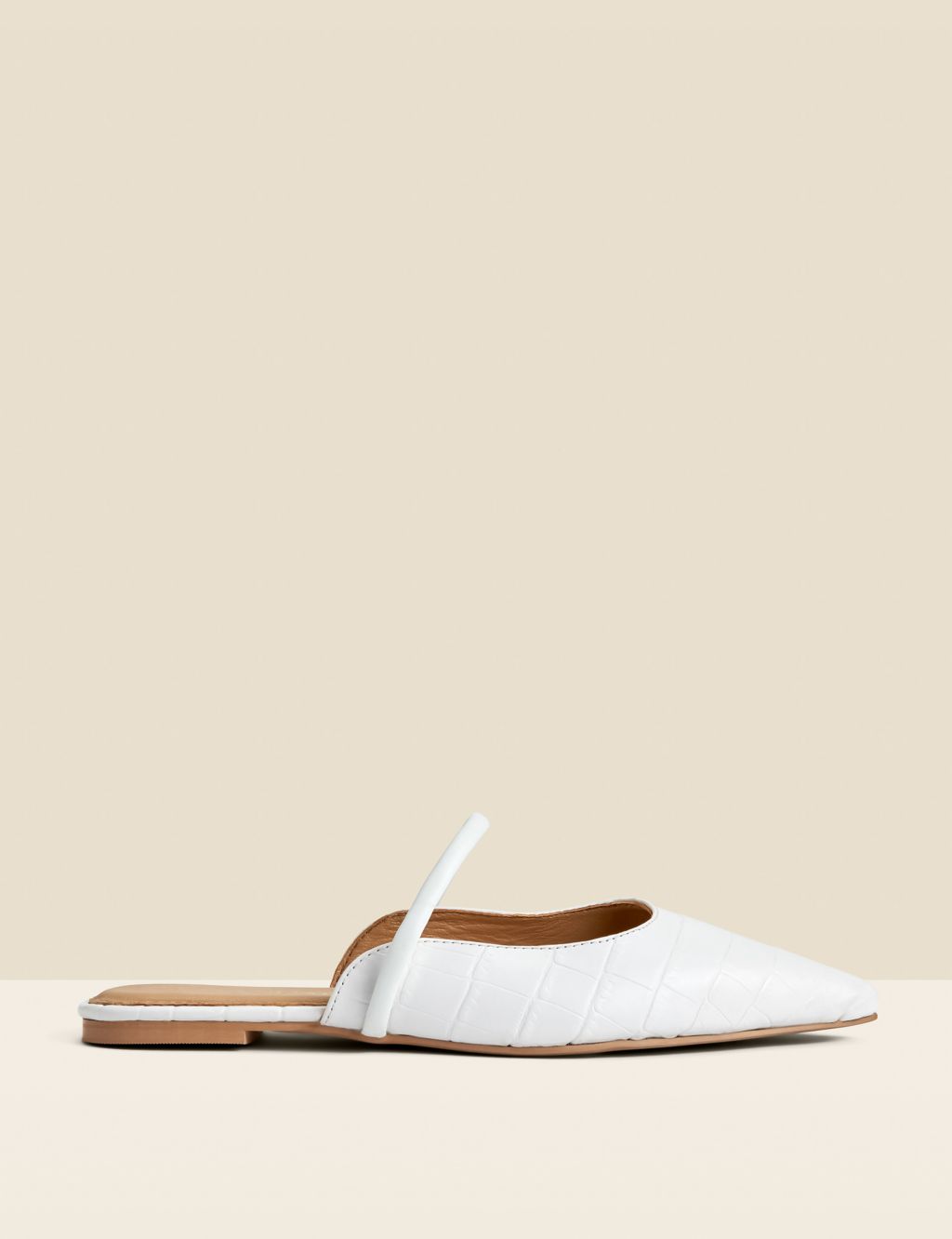 Leather Croc Strap Detail Flat Pointed Mules
