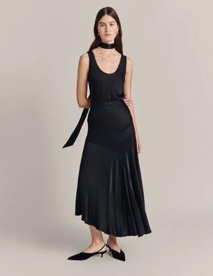 Ghost Womens Satin Midaxi Asymmetric Skirt - Black, Black
