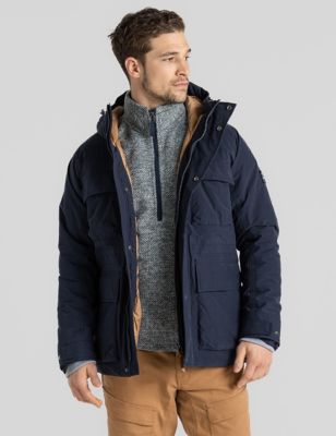 Craghoppers Mens Padded Hooded Raincoat - S - Navy, Navy