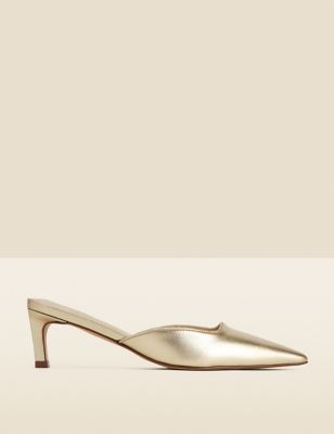 Sosandar Women's Leather Kitten Heel Mules - 8 - Gold, Gold