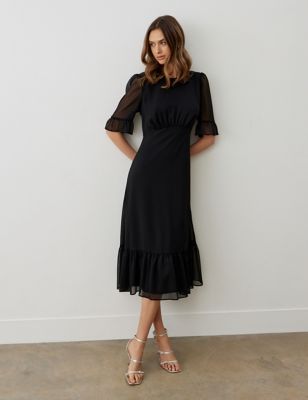 Finery London Womens Round Neck Midi Tiered Dress - 18 - Black, Black