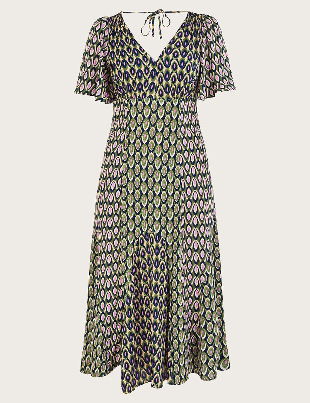 Geometric V-Neck Angel Sleeve Midi Tea Dress image 5