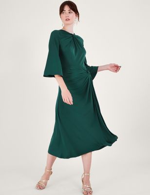 Monsoon Womens Jersey Twist Front Midaxi Waisted Dress - XXL - Green, Green