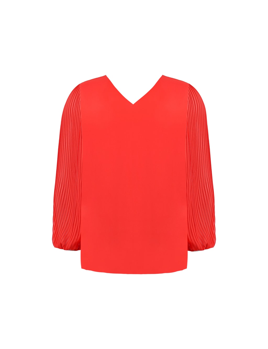 Pleated V-Neck Blouson Sleeve Blouse image 2