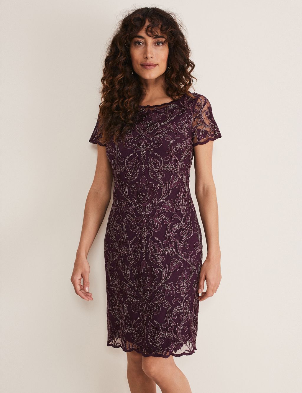 Embroidered Round Neck Shift Dress image 1