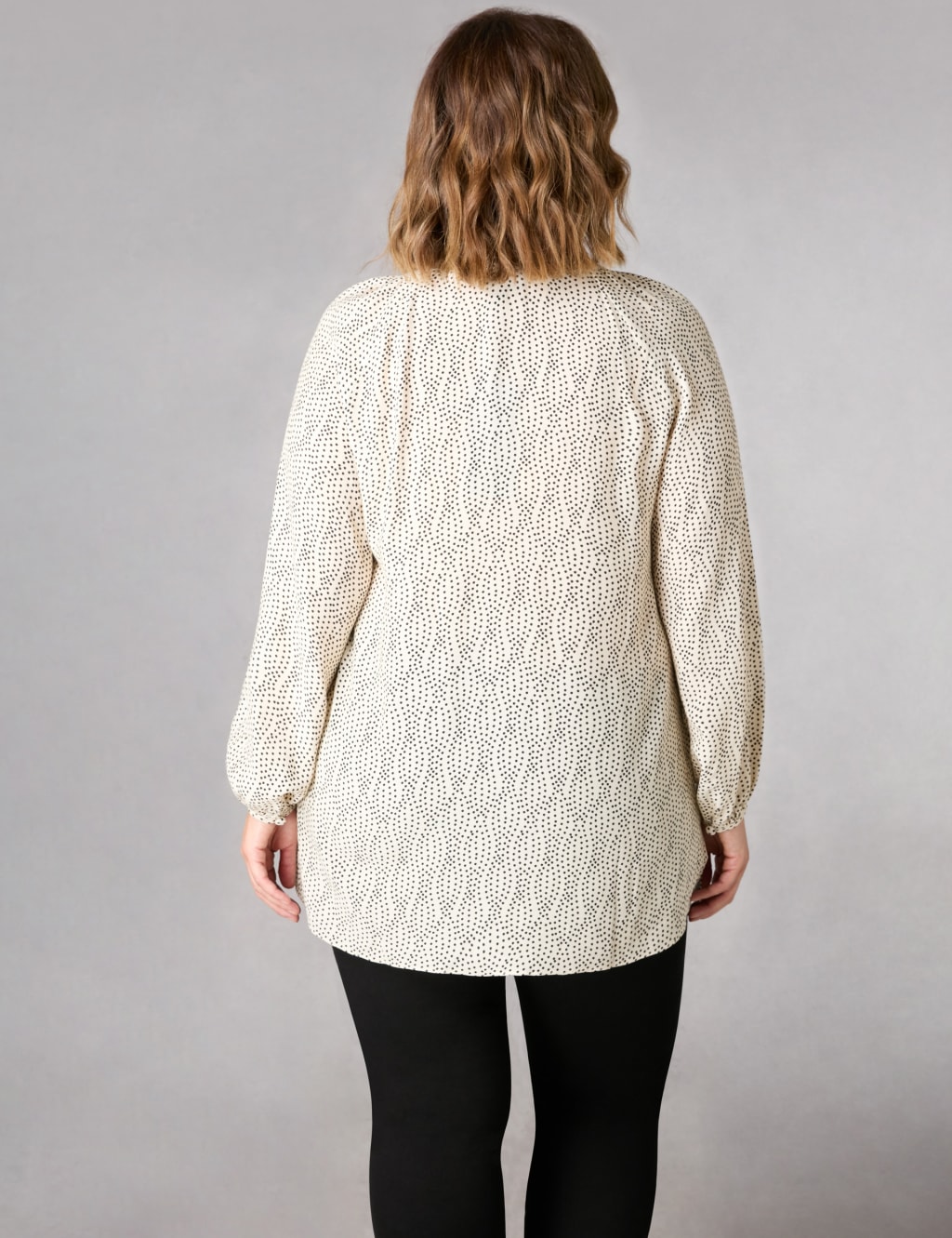Polka Dot V-Neck Pleated Relaxed Blouse image 5