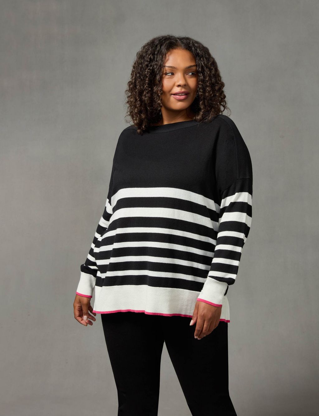 Cotton Blend Striped Relaxed Jumper