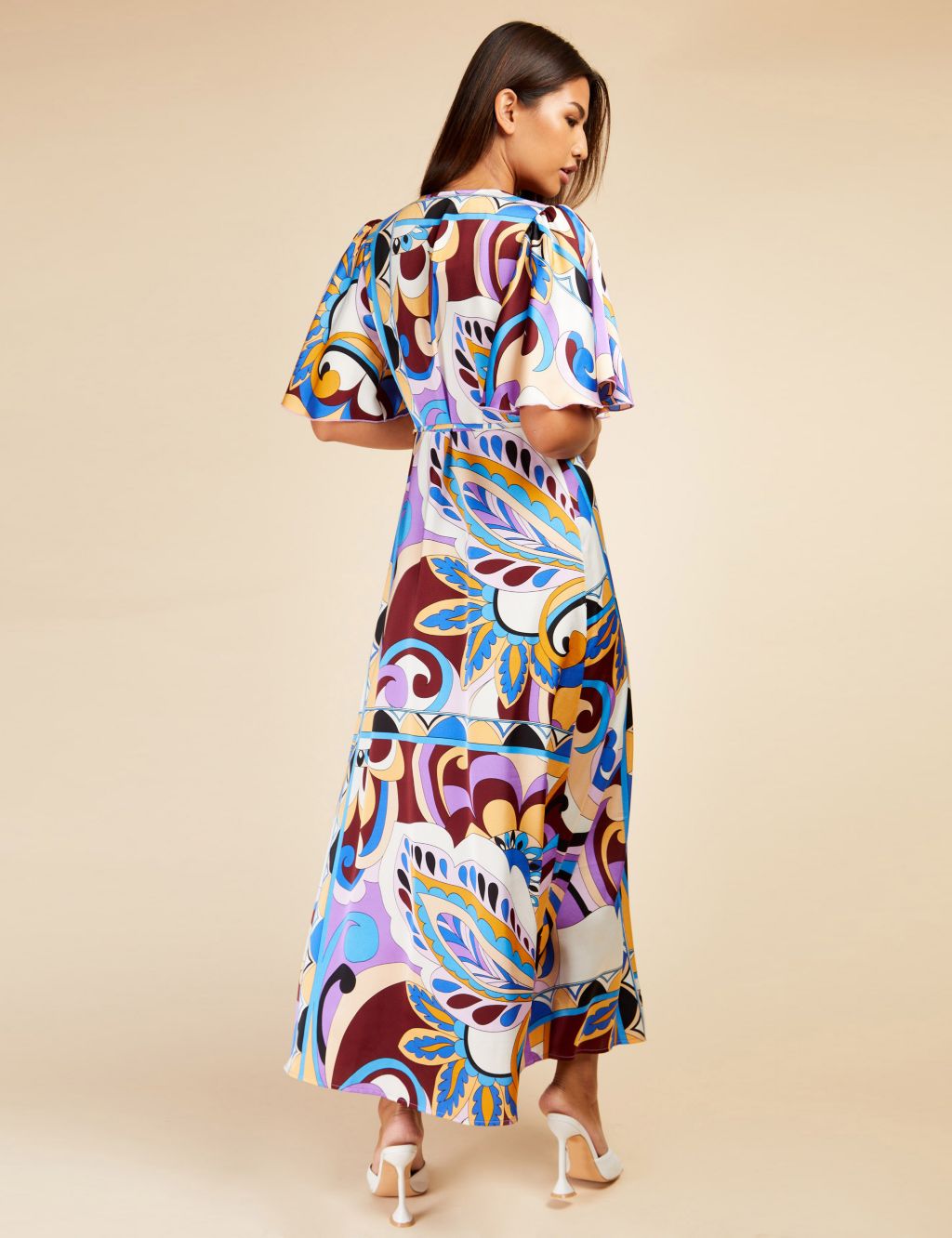 Satin Printed V-Neck Maxi Wrap Dress image 4
