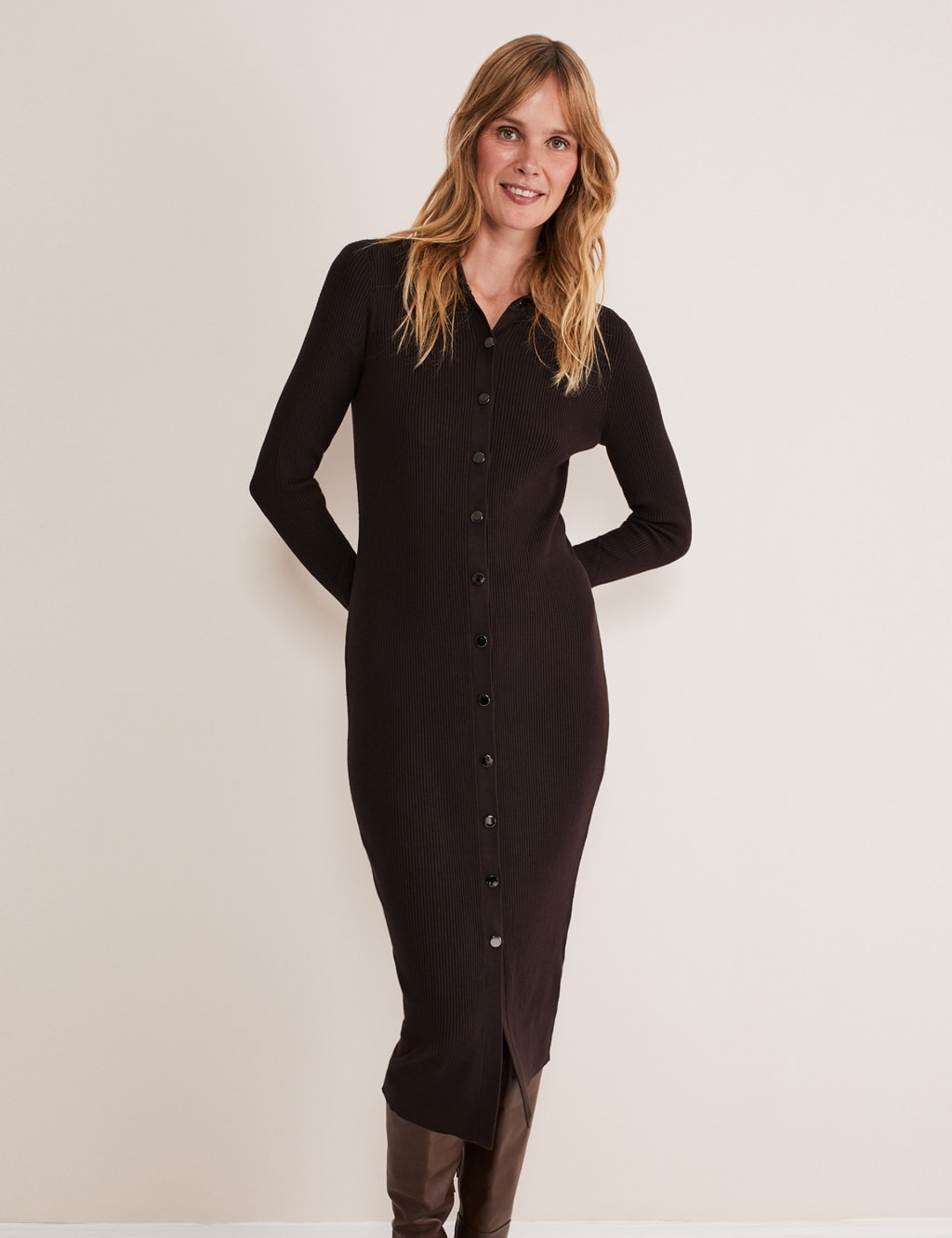 Ribbed Round Neck Knee Length Jumper Dress image 1