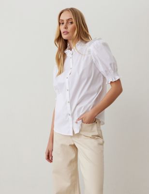 Finery London Women's Pure Cotton Frill Detail Shirt - 8 - White, White