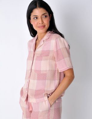 Burgs Women's Textured Collared Shirt with Cotton - 8 - Pink, Pink