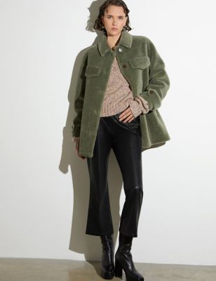 French Connection Womens Borg Collared Jacket - XS - Green, Green