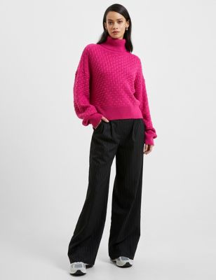 French Connection Womens Cable Knit Roll Neck Jumper - XS - Pink, Pink