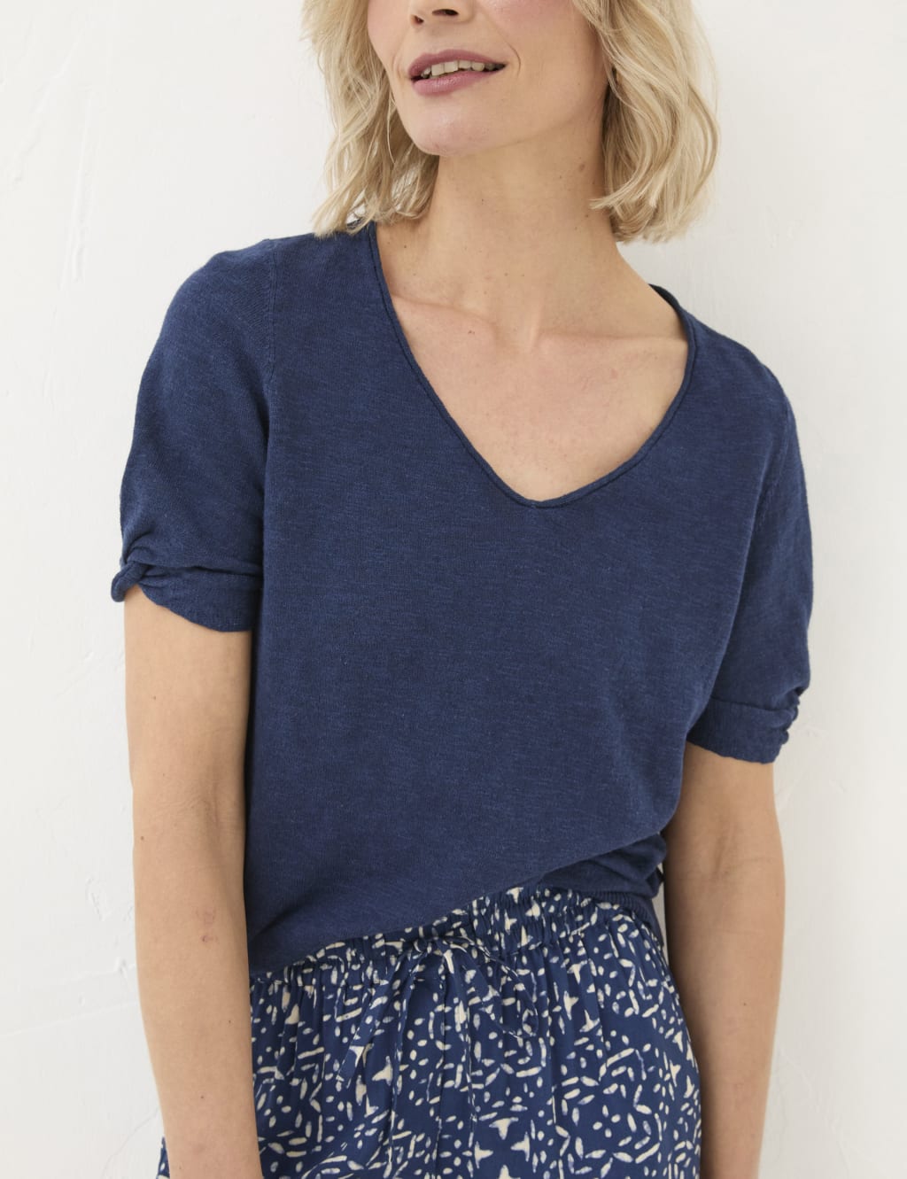 Maddox Navy Spot Cotton Blend Top