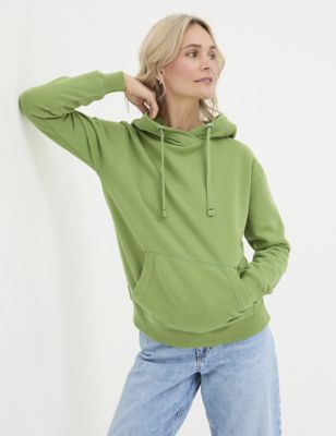 Fatface Womens Cotton Rich Ribbed Hoodie - S - Green, Green