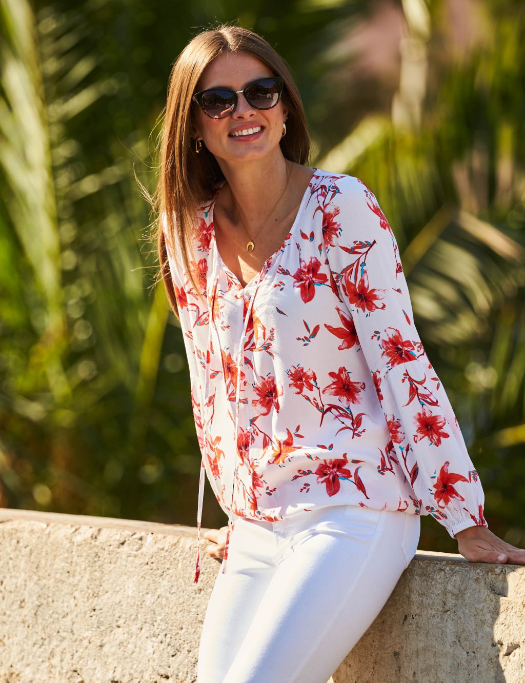 Floral Tie Neck Relaxed Blouse image 3