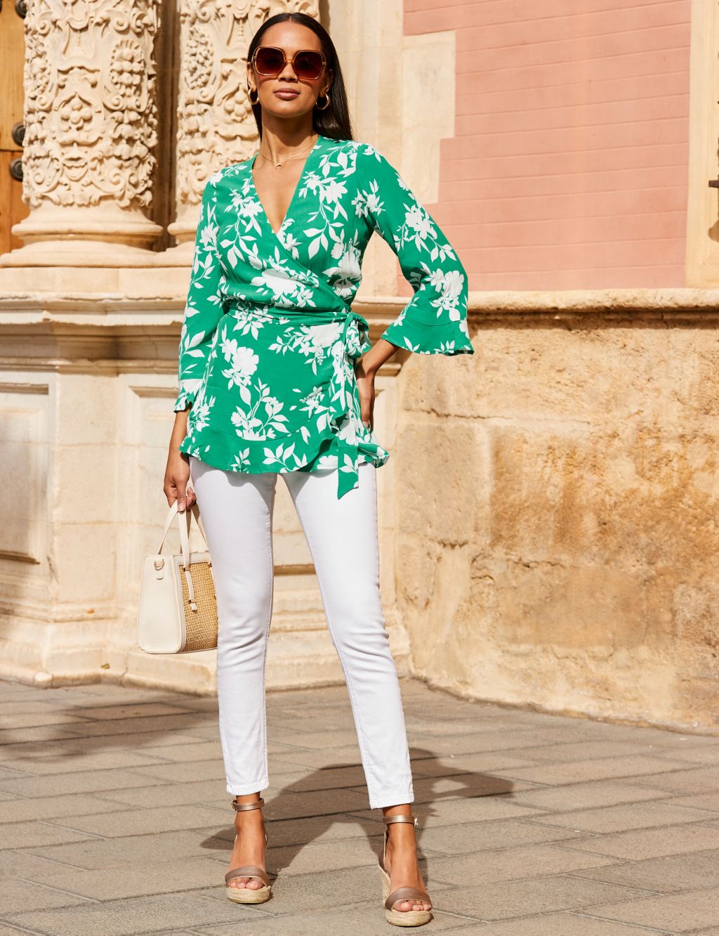 Floral Ruffle Wrap Top image 1