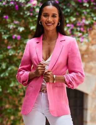 Sosandar Womens Pure Linen Single Breasted Blazer - 6 - Pink, Pink