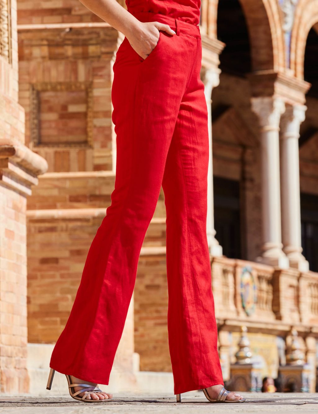 Linen Blend Flared Trousers image 3