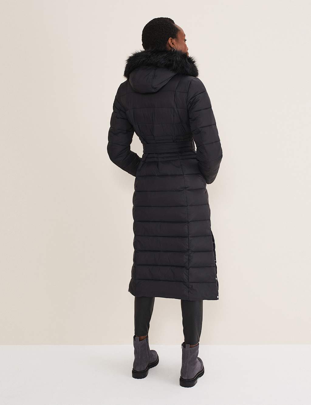 Hooded Belted Longline Puffer Jacket image 3