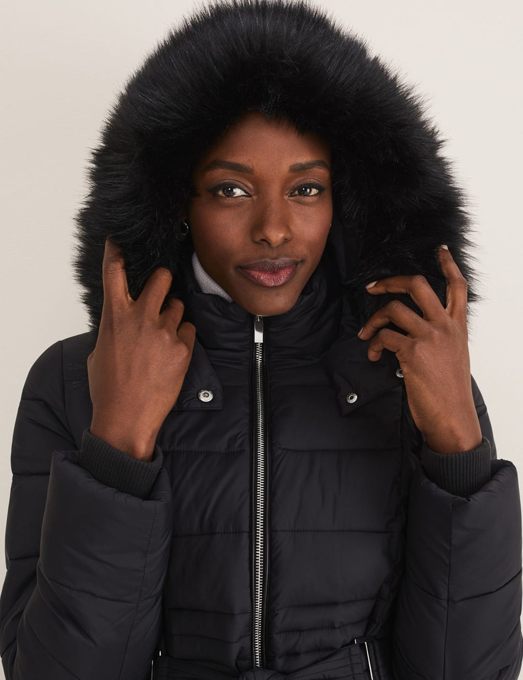 Hooded Belted Longline Puffer Jacket image 4