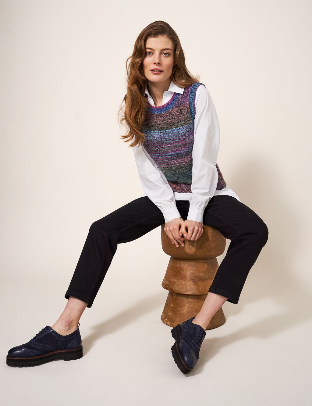 Striped Crew Neck Knitted Vest with Wool image 3