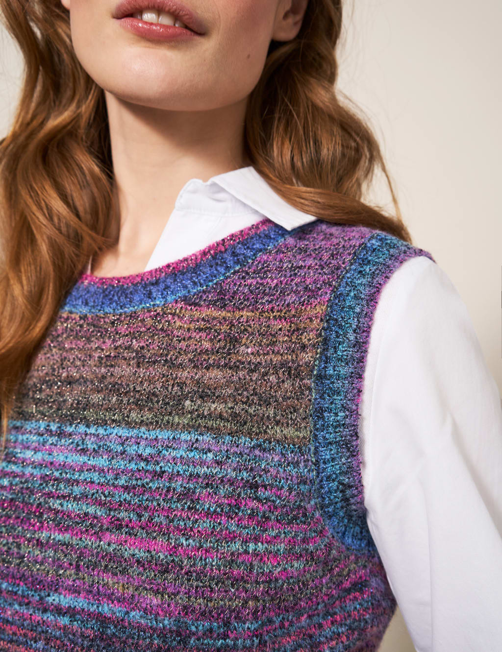Striped Crew Neck Knitted Vest with Wool image 5
