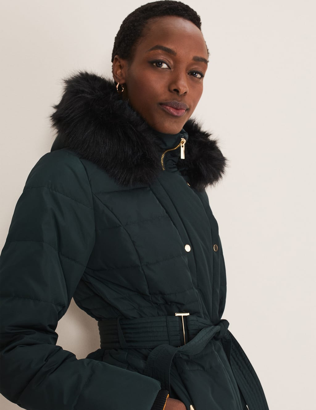 Quilted Hooded Belted Short Puffer Jacket image 5
