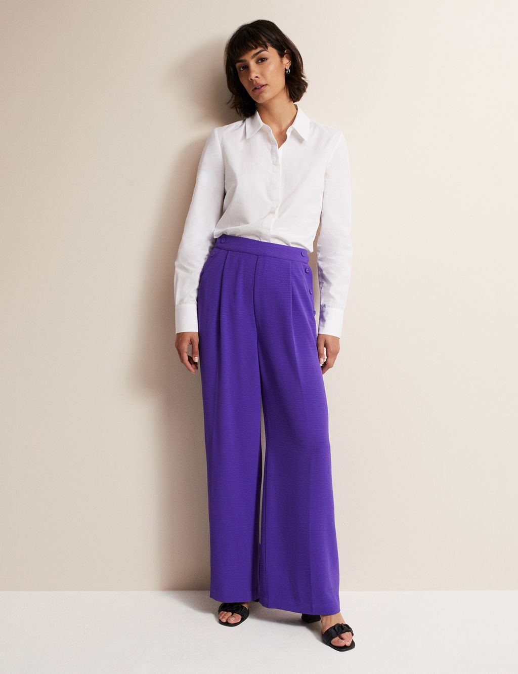 Textured Button Detail Wide Leg Trousers image 1
