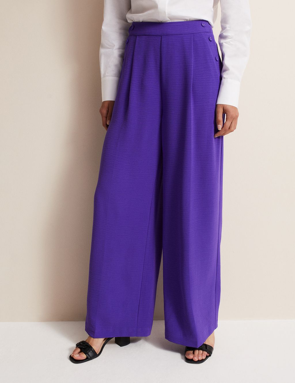 Textured Button Detail Wide Leg Trousers image 4