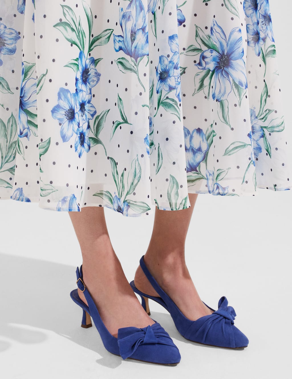 Suede Bow Kitten Heel Slingback Shoes image 1
