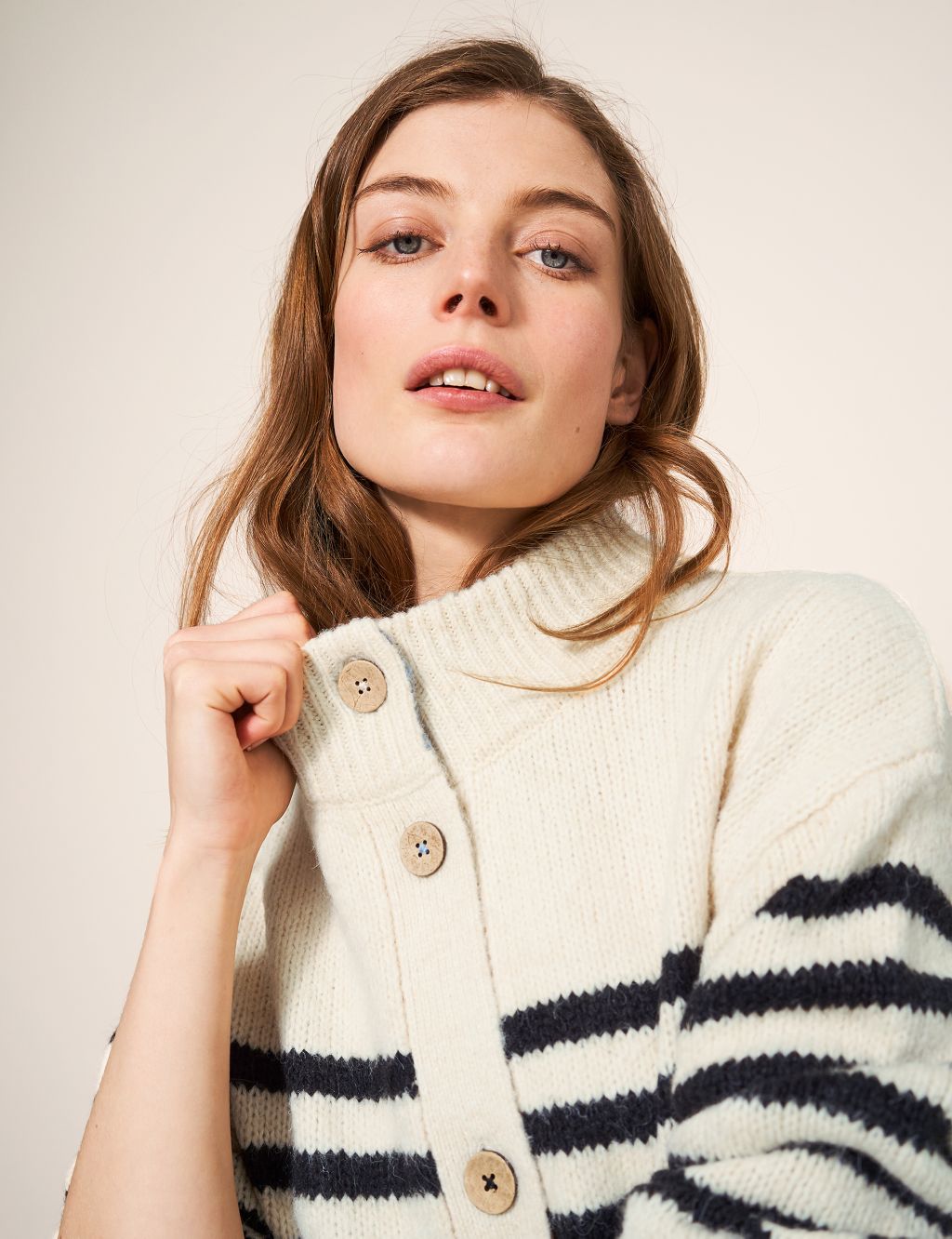 Striped Button Front Cardigan with Wool image 4