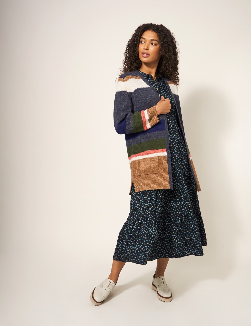 Wool Blend Striped Longline Cardigan image 1