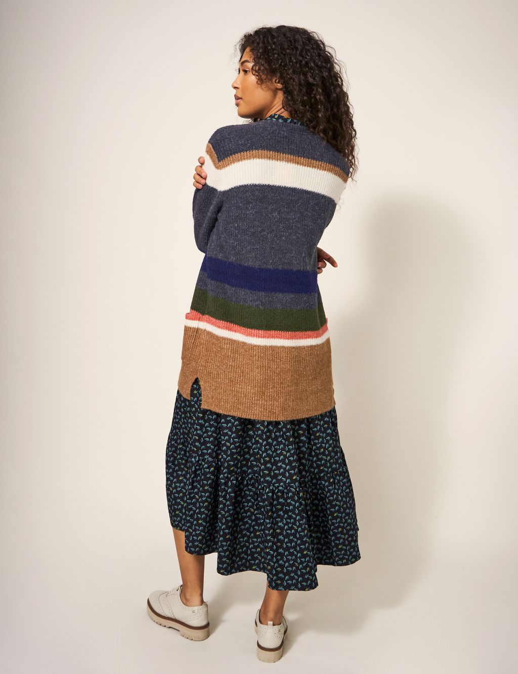 Wool Blend Striped Longline Cardigan image 3