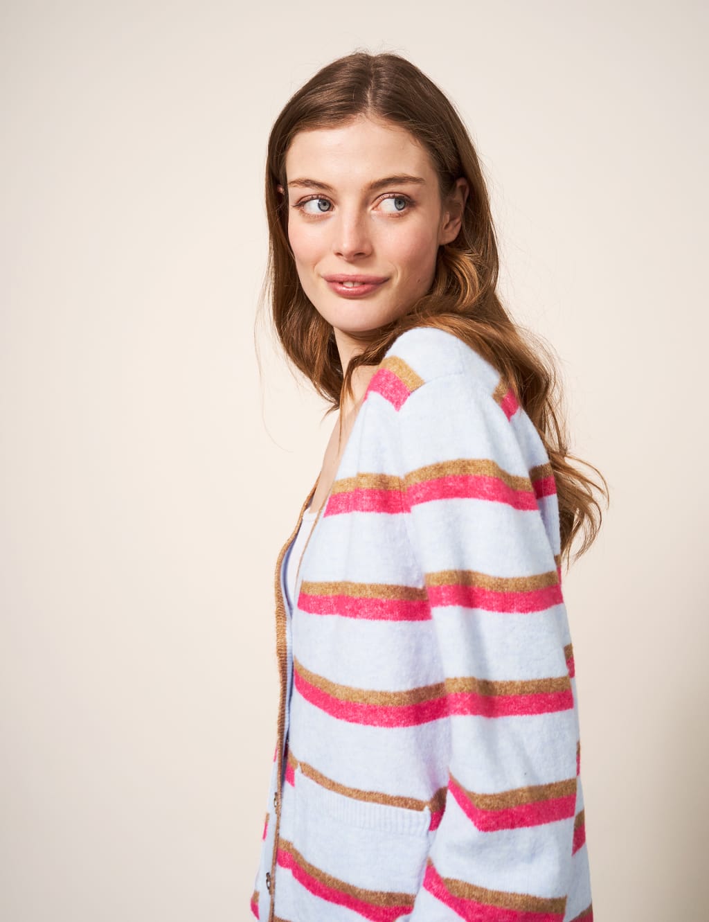 Striped V-Neck Button Front Cardigan image 4