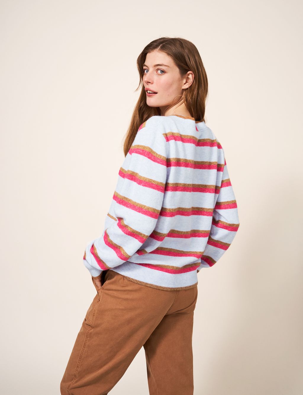 Striped V-Neck Button Front Cardigan image 5