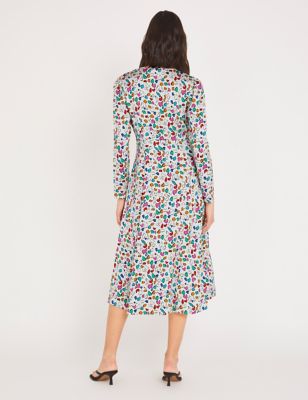 M&S Finery London Womens Satin Printed V-Neck Midi Tea Dress