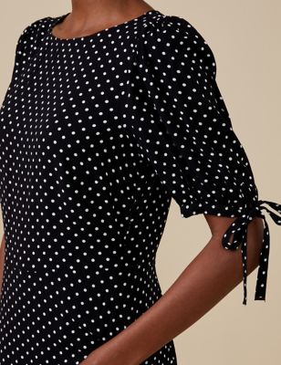 M&S Finery London Womens Polka Dot Tie Sleeve Midi Tea Dress