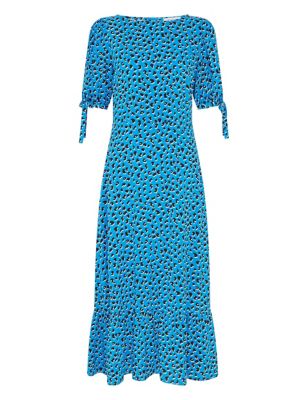 M&S Finery London Womens Animal Print Midi Tiered Tea Dress