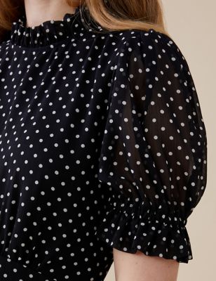 M&S Finery London Womens Polka Dot High Neck Midi Tea Dress