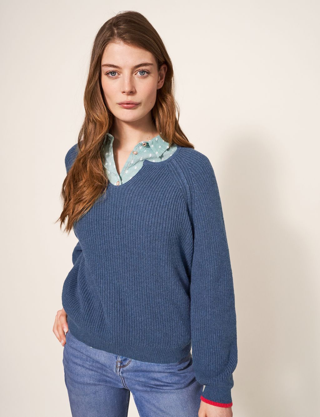 Wool Rich Ribbed Notch Neck Jumper image 1