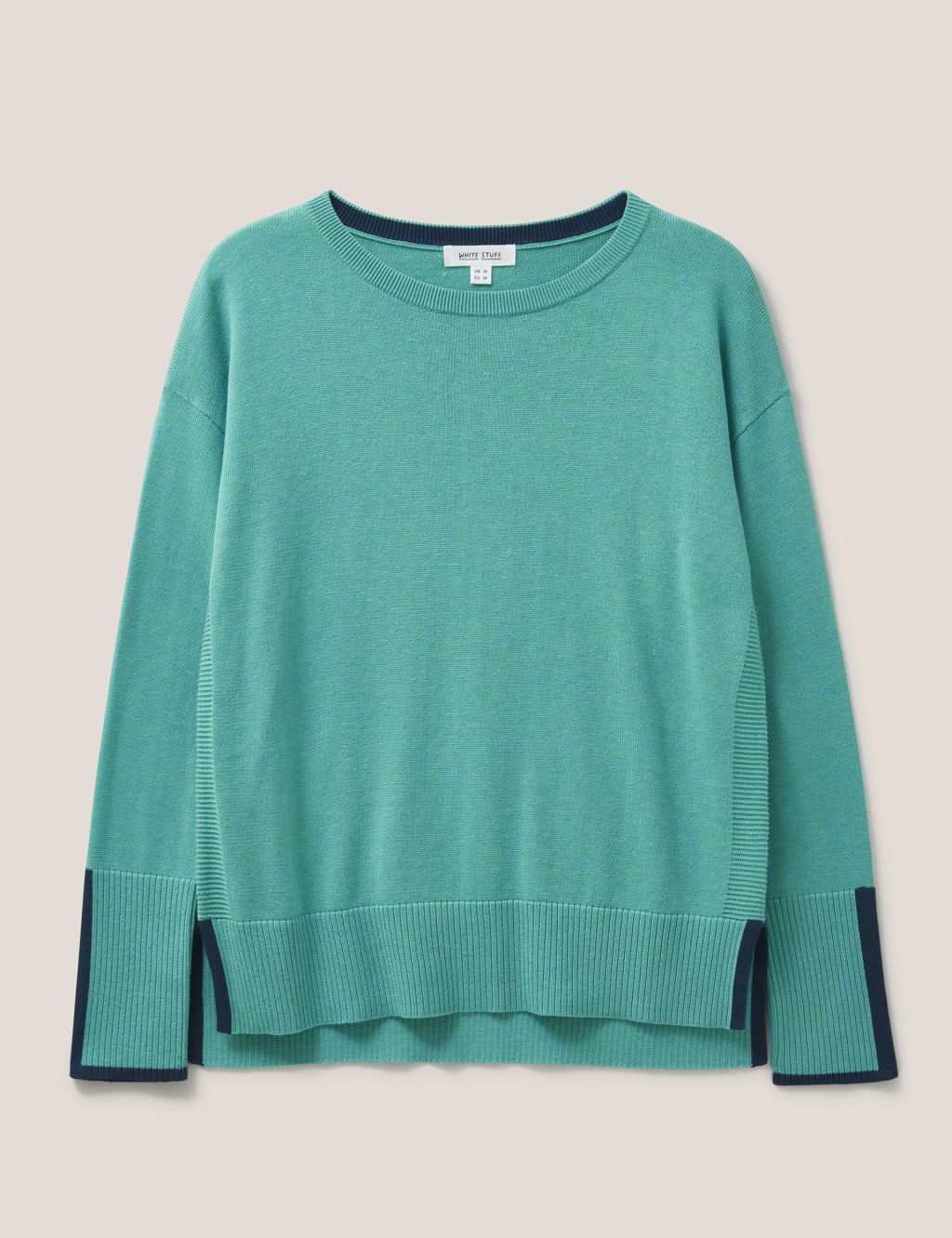 Cotton Rich Crew Neck Stepped Hem Jumper image 2