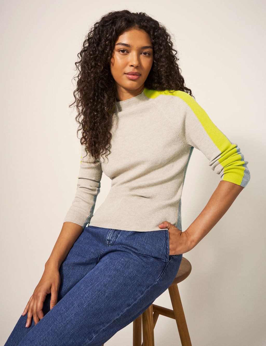 Ribbed Striped Crew Neck Jumper with Wool image 1