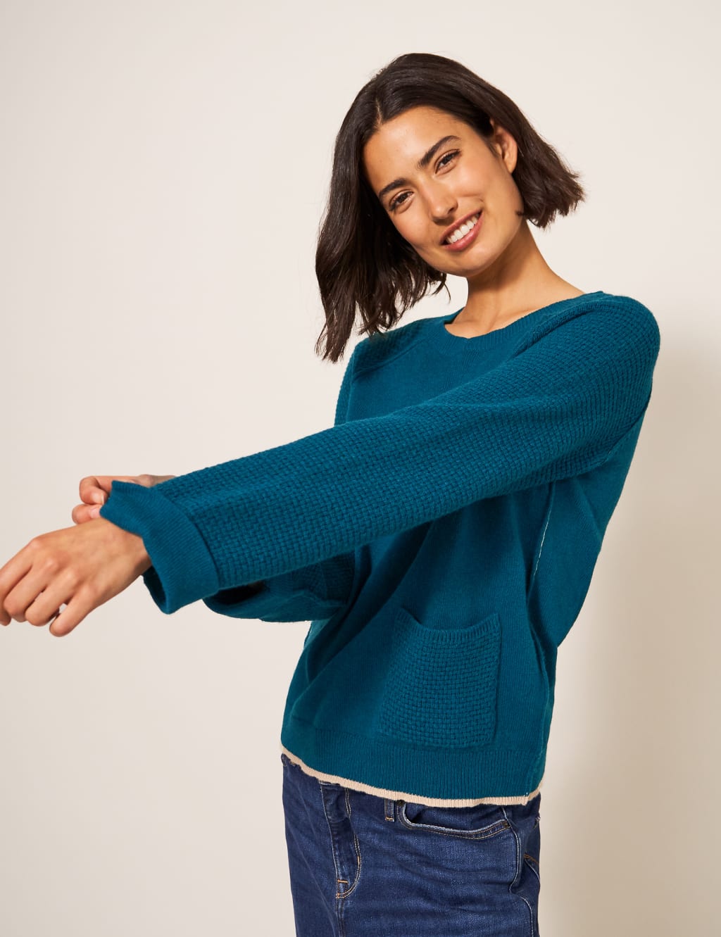 Cotton Rich Textured Crew Neck Jumper image 4
