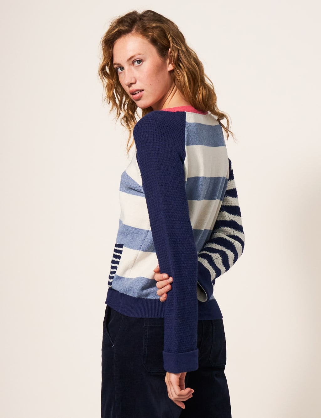 Cotton Rich Striped Crew Neck Jumper image 3