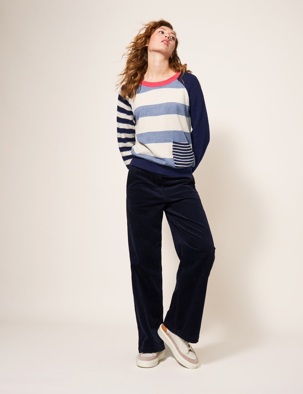 Cotton Rich Striped Crew Neck Jumper image 5