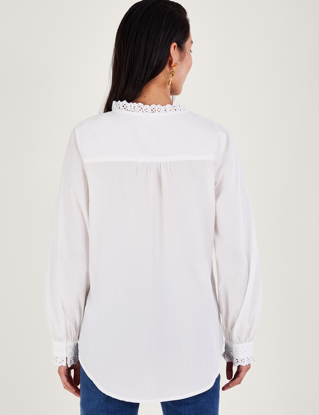 Pure Cotton Broderie Frill Neck Shirt image 3