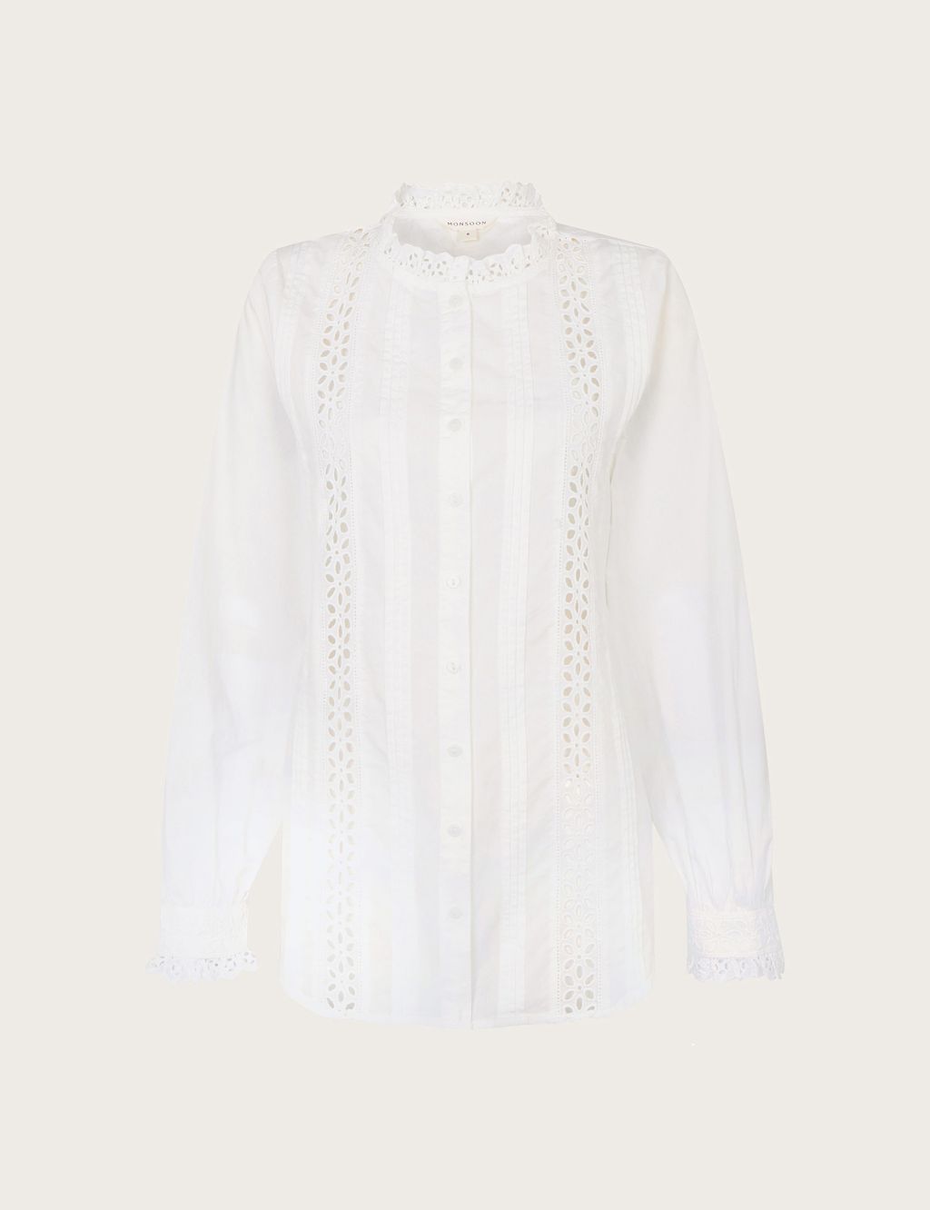 Pure Cotton Broderie Frill Neck Shirt image 2