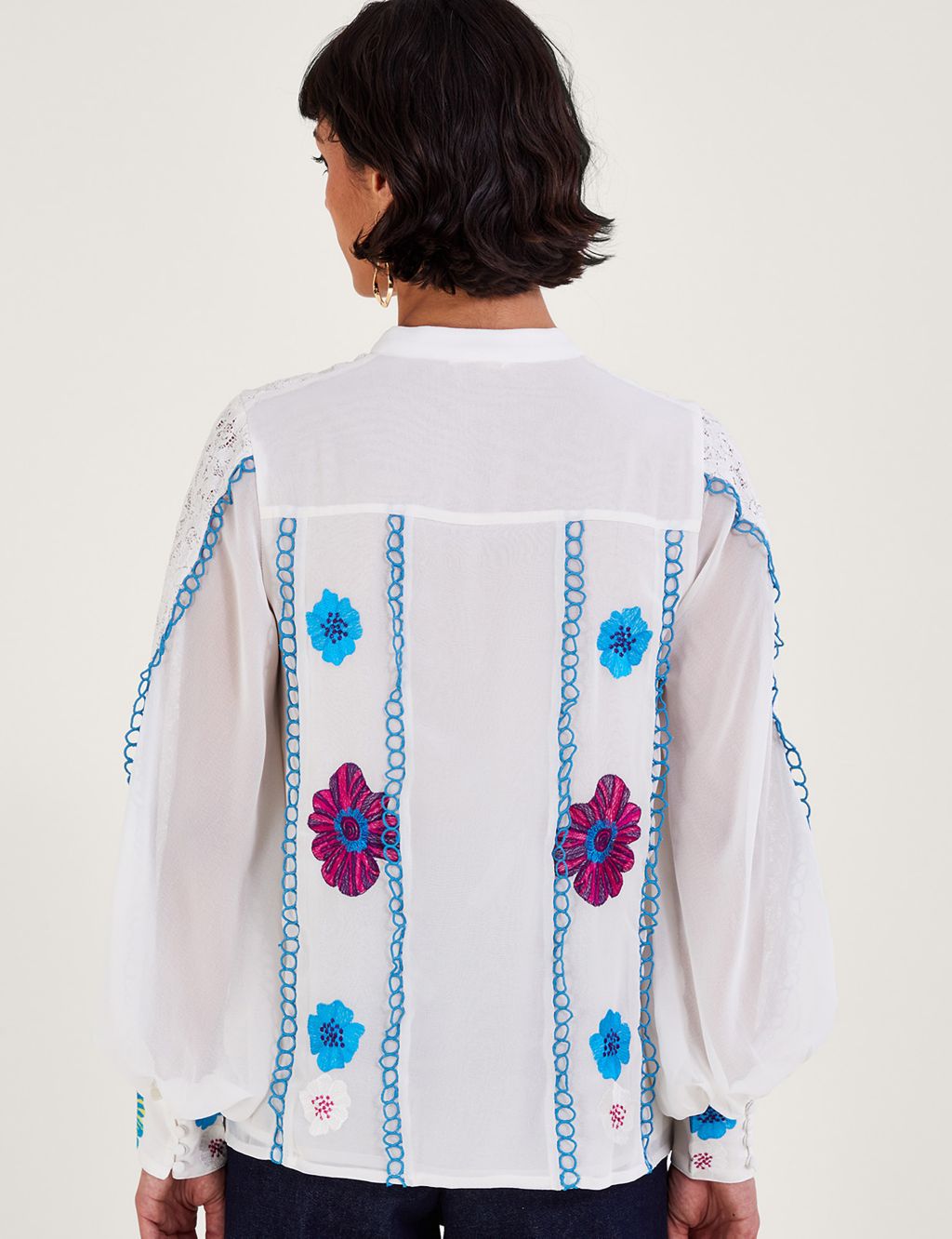 Embroidered High Neck Lace Detail Blouse image 3